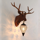 复古创意树脂鹿头壁灯美式客厅卧室个性床头灯咖啡厅过道羊鹿角灯
