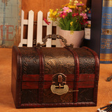 复古小木盒子带锁首饰盒化妆盒包装整理储物盒收纳盒道具创意礼品