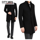 2015韩国新款男士秋冬中长款修身外套男款英伦时尚羊毛呢短款大衣