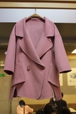 羊毛羊绒手工双面绒大衣中长款毛呢外套女秋冬廓形茧型大衣藕粉色