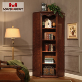 品之印 美式实木转角书柜五层书柜展示柜墙角柜 装饰柜