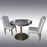 厂价直销简约现代时尚咖啡厅进口天然大理石香槟金不锈钢圆形餐桌