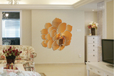 创意大金色花朵镜面亚克力塑料立体可移除的墙贴卧室客厅背景包邮