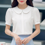 蕾可妮斯2016春夏装新款韩版时尚甜美娃娃领短袖雪纺衬衫女式衬衣