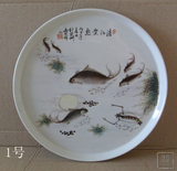 景德镇陶瓷圆形茶盘手绘仿古粉彩动物鱼乐图茶盘仿古做旧摆设