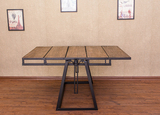 美式折叠桌复古铁艺方形桌实木折叠餐桌伸缩变形餐桌可折叠置物