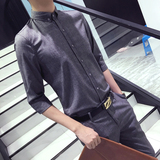夏季潮男士商务休闲七分袖衬衫韩版青年修身中袖英伦潮男短袖衬衣