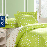 全棉波点纯色四件套纯棉简约绿色圆点被套床单床笠三件套床上用品