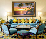 金达莱欧式手绘日出海景椰树油画客厅卧室画芯无框酒店玄关风景