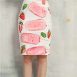 Loyda2016夏季新款粉色水果数码印花弹力包臀紧修身半身裙街头