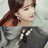韩国代购时尚珍珠长款水滴耳环她很漂亮韩版潮耳钉耳饰品耳坠女