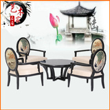 新中式孔雀印花餐椅现代实木软包休闲椅酒店会所样板间桌椅家具