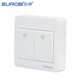 Eurob欧奔墙壁开关插座面板E6明装雅白系列两开单控带荧光