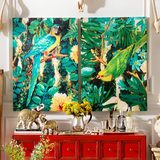 美式现代家居玄关客厅无框装饰挂画壁画热带丛林鹦鹉