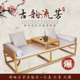 老榆木新中式家具免漆禅意实木罗汉床现代古典仿古床榻木质沙发