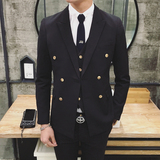 男装2016春秋季新款西服套装纯色商务青年男士韩版修身双排扣西装