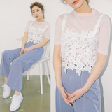 韩国代购16夏季女　性感甜美花朵蕾丝紧身胸衣外穿小吊带背心上衣