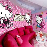 无缝大型壁画可爱粉色HELLO KITTY猫卧房KTV壁纸主题儿童卡通墙纸