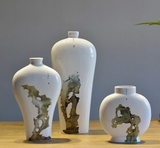 现代中式花瓶组合 玄关客厅电视柜陶瓷摆件 特色细口圆孔长方花器