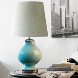 蓝色玻璃台灯床头灯卧室书房客厅简欧式美式乡村田园客厅台灯