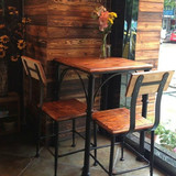 铁艺美式复古实木餐桌椅组合 实木咖啡桌 餐厅休闲桌椅 靠背椅