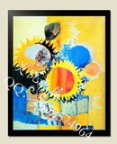 纯手绘抽象现代简约向日葵油画儿童房玄关配电箱太阳花装饰画包邮