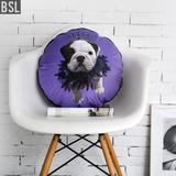 紫色圆形沙发靠枕抱枕靠垫含芯 斗牛犬 座椅坐垫椅子靠背 办公室