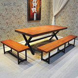 美式复古铁艺实木餐桌椅子组合时尚咖啡厅餐厅饭店桌子长圆桌特价