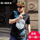 NMAX大码男装潮牌 夏季星空印花短袖T恤 加肥加大宽松半袖体恤衫