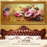 简欧式中式餐客厅油画卧室床头装饰画印象富贵牡丹花卉纯手绘有框