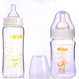 爱得利 婴儿宽口径 直身晶钻玻璃奶瓶 宝宝宽口玻璃大奶瓶
