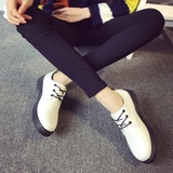 韩版复古夏秋2016新款平底学生白色小皮鞋圆头单鞋舒适系带女鞋潮