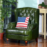 美式老虎椅沙发椅拉扣法式地中海皮艺真皮绿皮新古典单人沙发现货