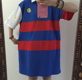 韩国夏装原宿撞色笑脸宽松中长款棒球短袖Polo领T恤连衣裙学生女