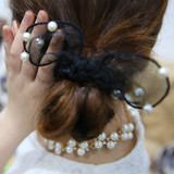 韩国小香风 蕾丝可爱兔耳朵发圈女韩版珍珠蝴蝶结头绳皮筋发饰