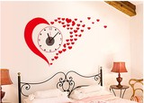 爱心时钟平面墙贴 可移除客厅卧室大型创意时钟贴 PVC环保贴画
