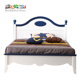 魔力家居美式地中海儿童床男孩单人床1.5米实木床儿童单层床蓝色