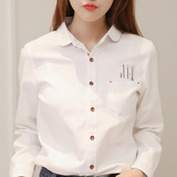 白衬衫女长袖韩范学生纯棉甜美宽松学院风文艺休闲娃娃领韩国衬衣