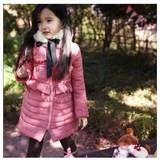 韩国童装 女童2014冬装新款中长款珍珠领儿童棉服公主款棉衣外套