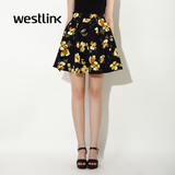 Westlink西遇女装2016夏季新款印花半身裙中裙百搭高腰伞裙A字裙