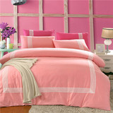 简约欧式公主风素色纯色纯棉粉色蕾丝花边四件套全棉被套床单床品