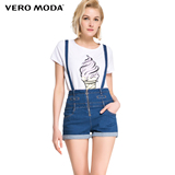 Vero Moda2016新品双腰头可拆卸背带牛仔阔腿短裤316343010