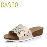 BASTO/百思图夏季商场同款羊皮女鞋坡跟拖鞋TG604BT5
