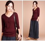 2015秋装新款毛衣 韩版长袖针织衫女V领纯色毛衣打底衫显瘦上衣