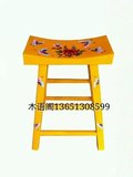 中式新古典实木彩绘换鞋凳高脚瓦面凳马鞍凳子餐凳梳妆凳牡丹图案