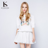 K．S．Bere/卡斯比亚2016新款春装太空棉镂空水果字母女卫衣外套