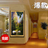 欧式客厅纯手绘 山水风景墙壁装饰油画挂画 竖版单幅玄关画天鹅湖