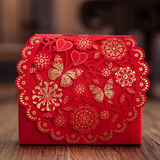 唯思美 喜糖盒 糖盒结婚喜糖盒子 红色 烫金蝴蝶 雕花 精品中国风