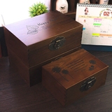 复古zakka小木盒子木箱创意桌面收纳整理盒带锁实木长方形大小号