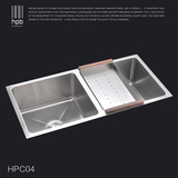 汉派 厨房304不锈钢水槽双槽 洗菜盆 台下盆手工水槽 HPC04